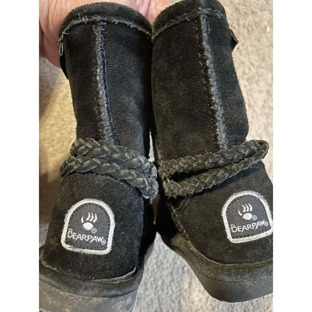 Bearpaw Toddler Black Faux Suede Boots Sz 9 Cozy Outdoor‎ Soft Cute